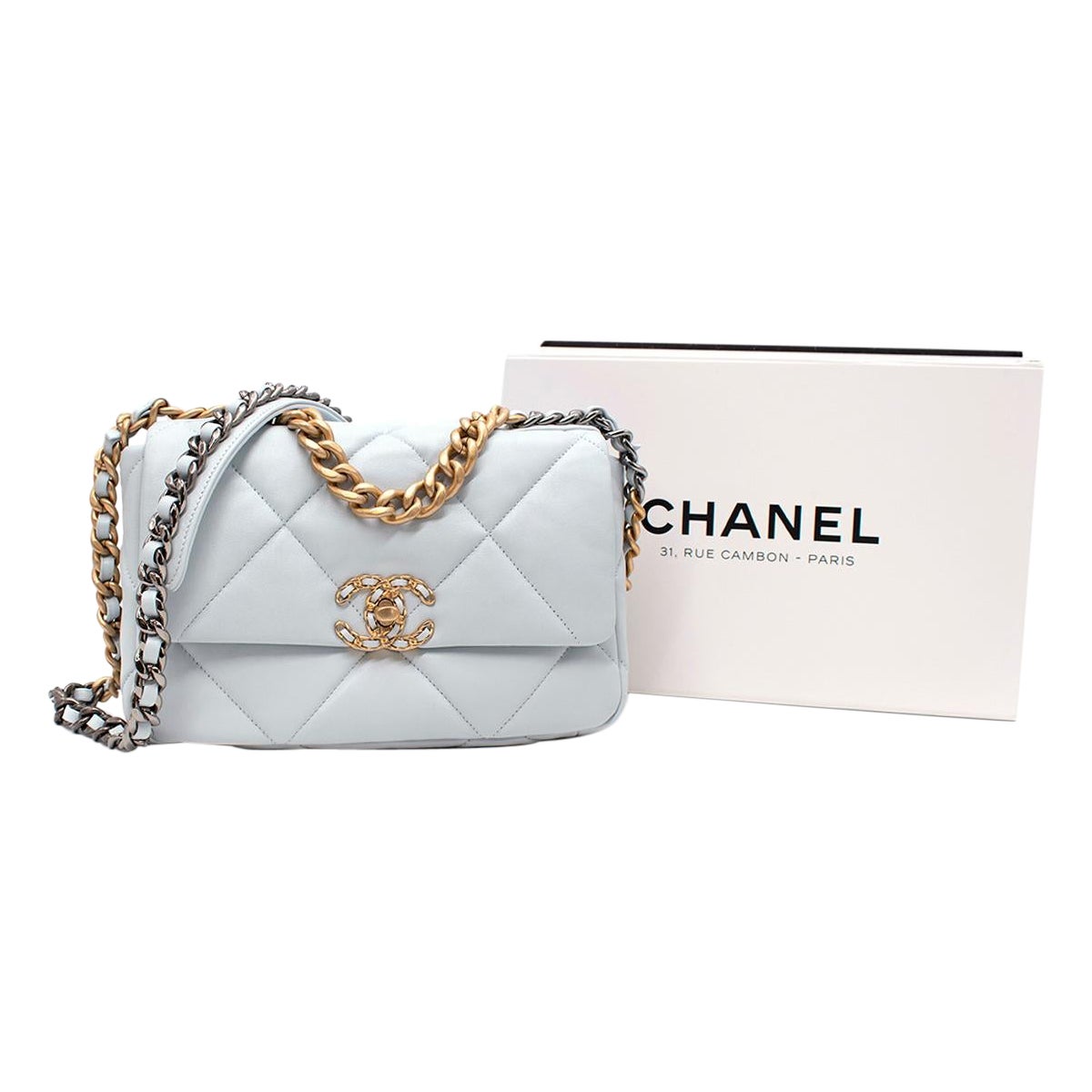 Chanel Powder Blue Lambskin Small 19 Shoulder Bag For Sale