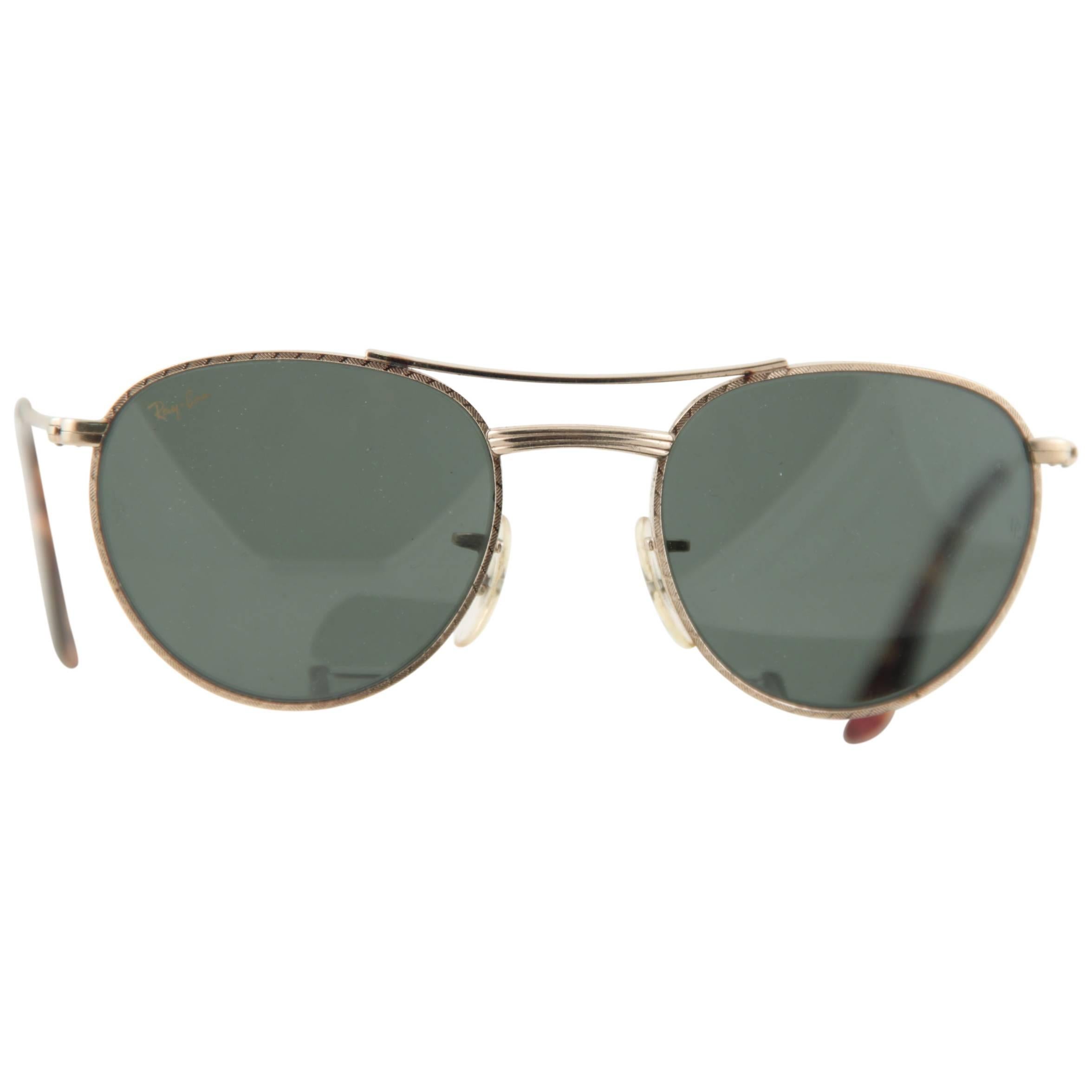 Ray Ban B&l Vintage Sunglasses G-15 Lens W1754 Gold Metal Eyewear 