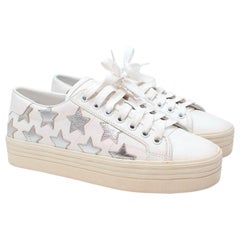 Saint Laurent White California Court Silver Star Leather Sneakers - US 6.5