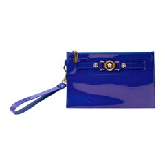 Versace Royal Blue Patent Leather Pouch with Strap