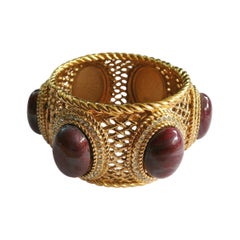 Vintage Christian Dior Boutique Massive Jewelled Gold Toned Latticework Cuff Bracelet