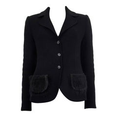 PRADA black wool FUR POCKET CLASSIC Blazer Jacket 42 M
