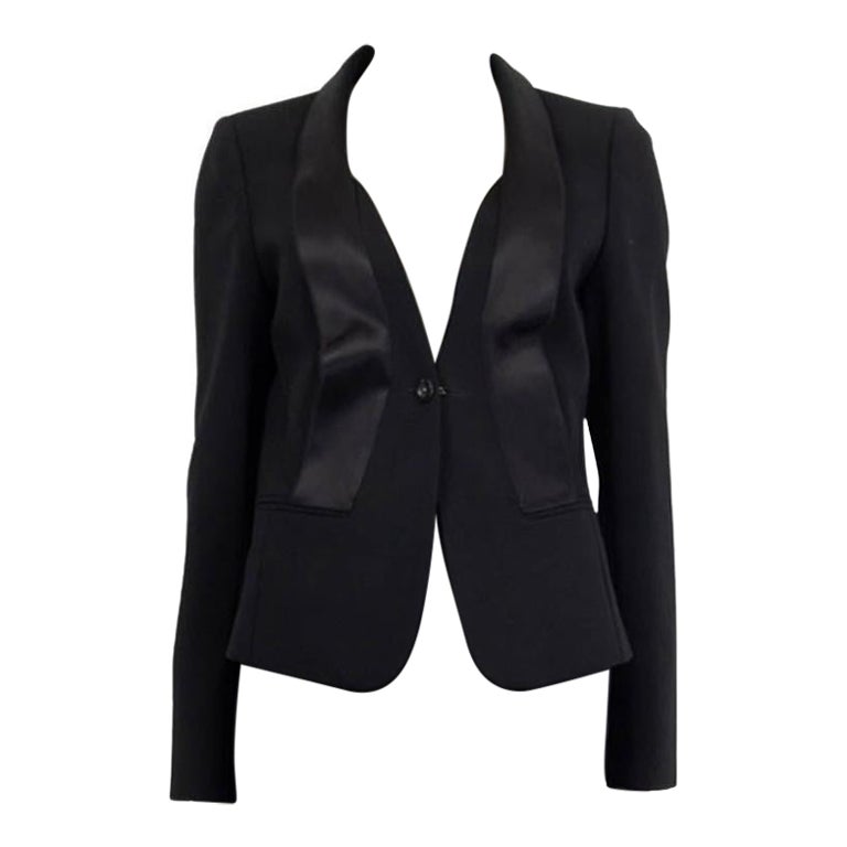 SALVATORE FERRAGAMO black wool SATIN COLLAR Blazer Jacket 42 M For Sale at  1stDibs