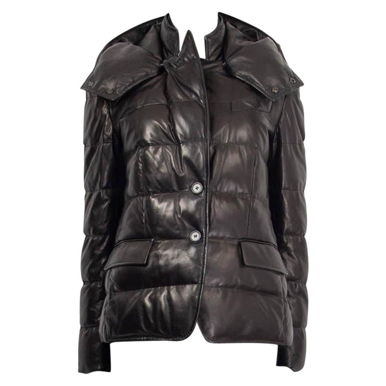 TOM FORD black 2021 SOFT LEATHER QUILTED SHORT PUFFER Jacket 38 XS For Sale