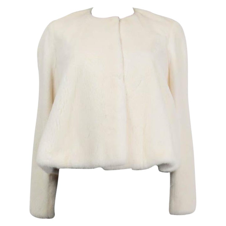 CHRISTIAN DIOR ivory white MINK FUR COLLARLESS CROPPED Jacket 38 S For Sale