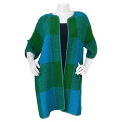 Bonnie Cashin 1960s Retro Blue/Green Plaid Boucle Blanket Coat