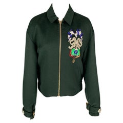 MARY KATRANTZOU Size 6 Dark Green Sequined Virgin Wool Embroidered Crest Jacket
