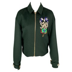 Mary Katrantzou Taglia 6 Giacca con paillettes in lana vergine ricamata e cresta verde scuro