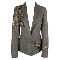 ESCADA Size 6 Grey & Silver Virgin Wool Paint Splatter Jacket