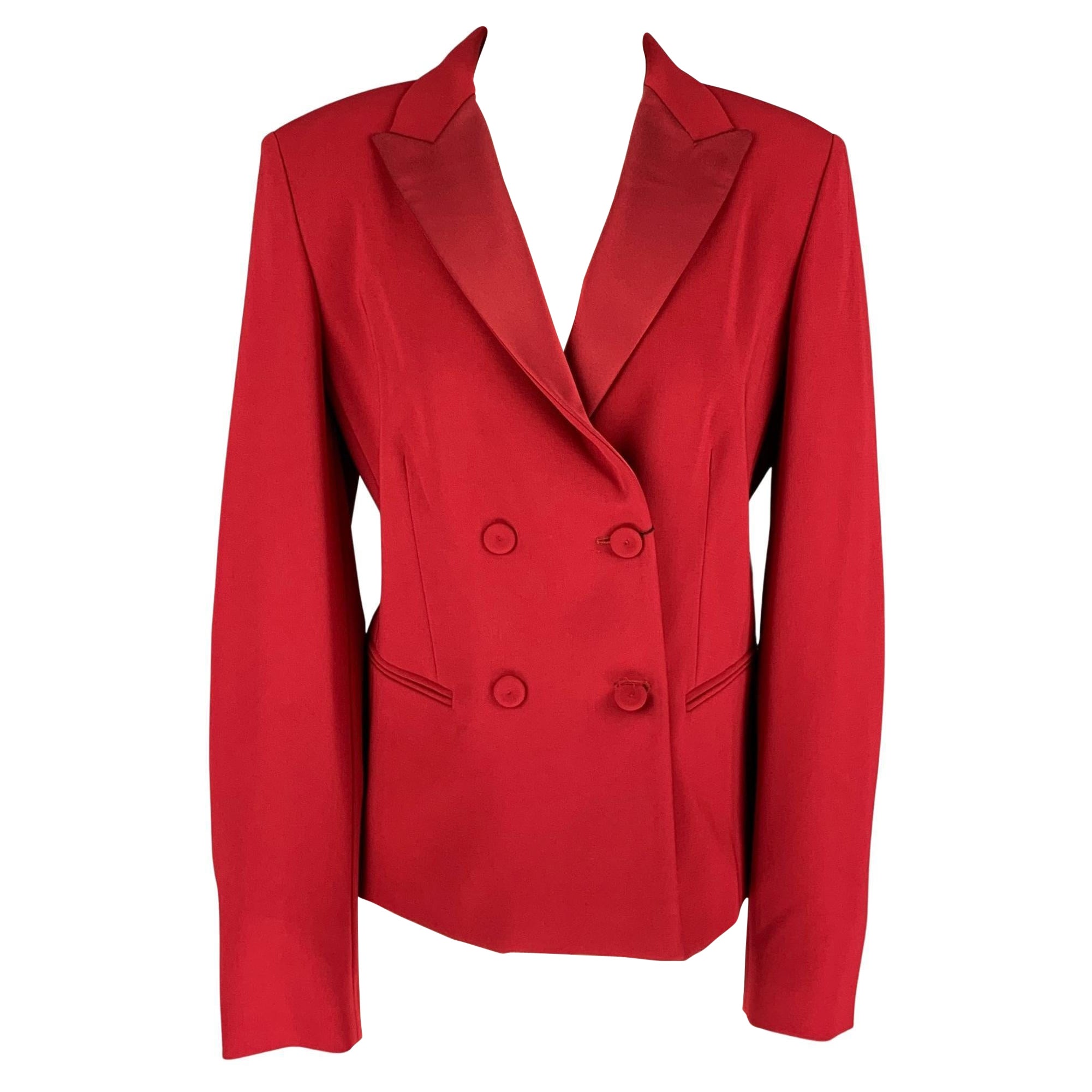 MAX MARA Size 12 Red Triacetate Blend Two Tone Double Breasted Jacket