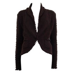 CHRISTIAN DIOR dark brown wool 1999 POMPON Cardigan Sweater S