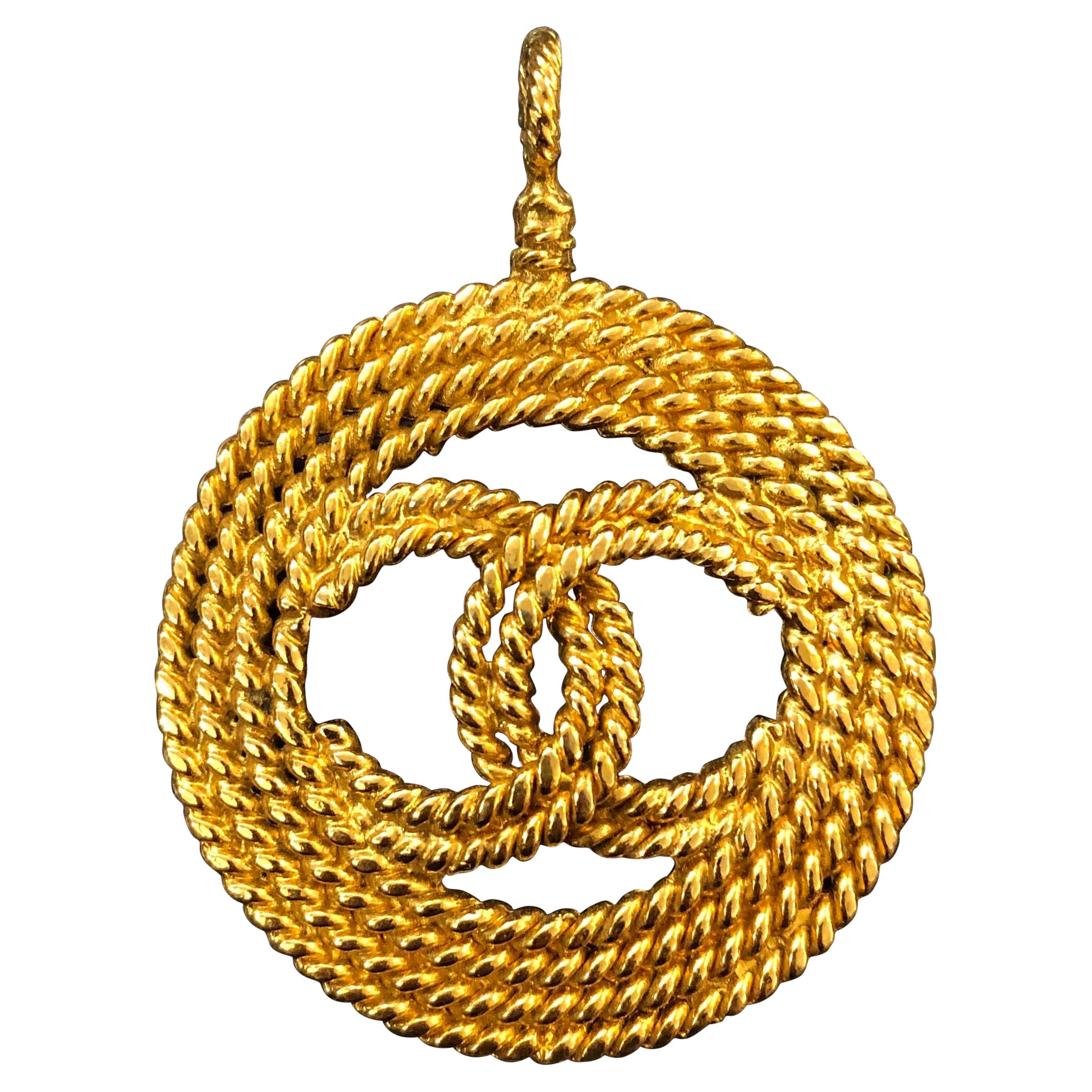 1990s Chanel Gold Toned CC Pendant  For Sale