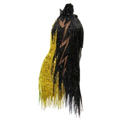 Vintage 1982 Bob Mackie Couture Beaded Lighting Bolt Dress with Sheer Panels