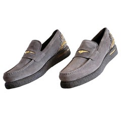 F/W2013 Look #22 NEW VERSACE GRAY SUEDE LEATHER LOAFERS SHOES with STUDS 44 - 11