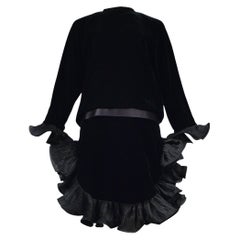 Pierre Cardin Black Velvet Drop Waist Pleated Ruffle Dress