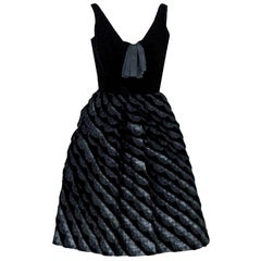 Vintage 1950's Calabri Italian Couture Black Velvet & Scalloped Lace Party Dress