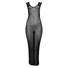 Iconic Dolce & Gabbana Black Knit Fishnet Dress 1995