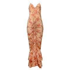 Gorgeous John Galliano Peach Floral Ruffle Gown