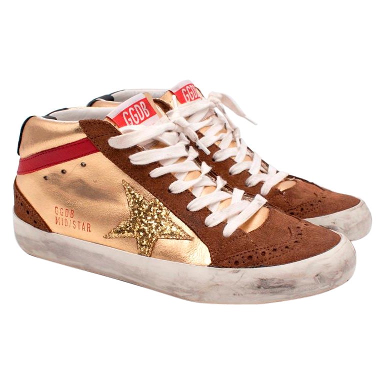 Golden Goose MidStar Gold Glitter Star Sneakers - US 5.5 For Sale