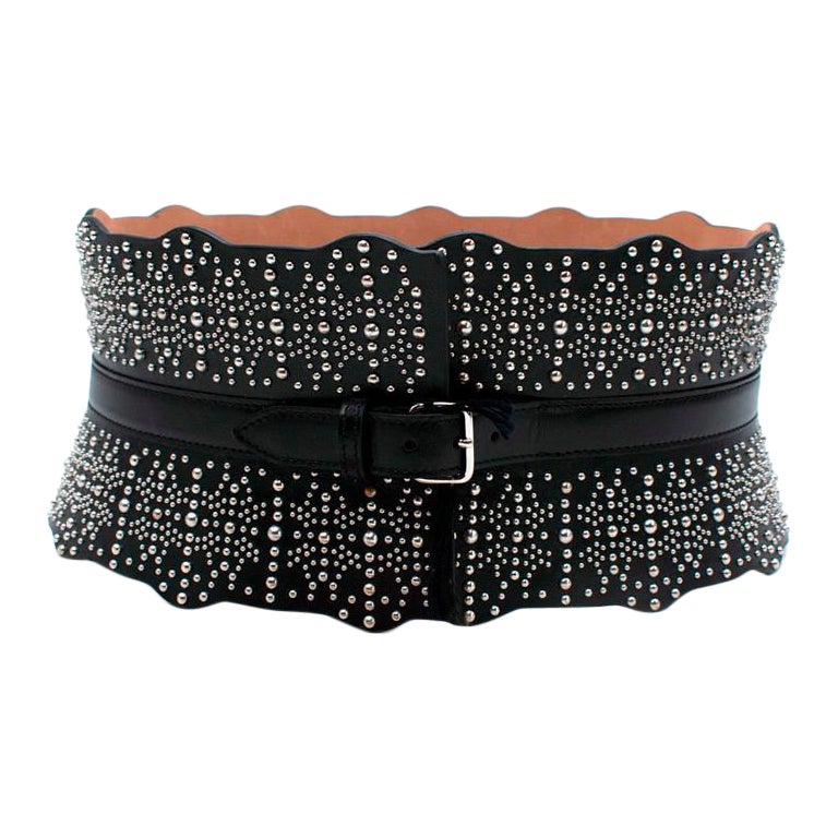 Alaia Black Leather Studded Corset Belt