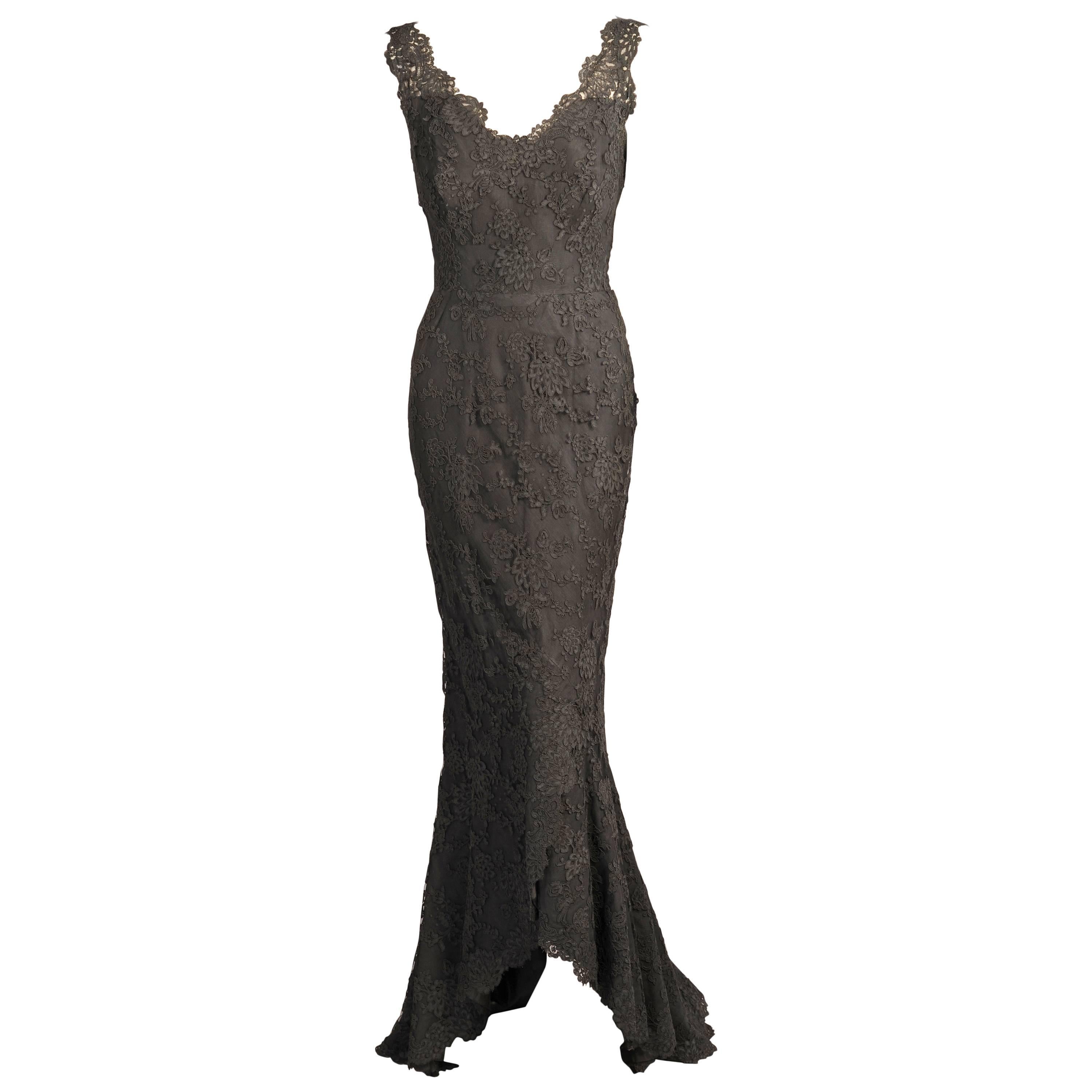 1950's Balenciaga Haute Couture Alencon Lace Evening Dress