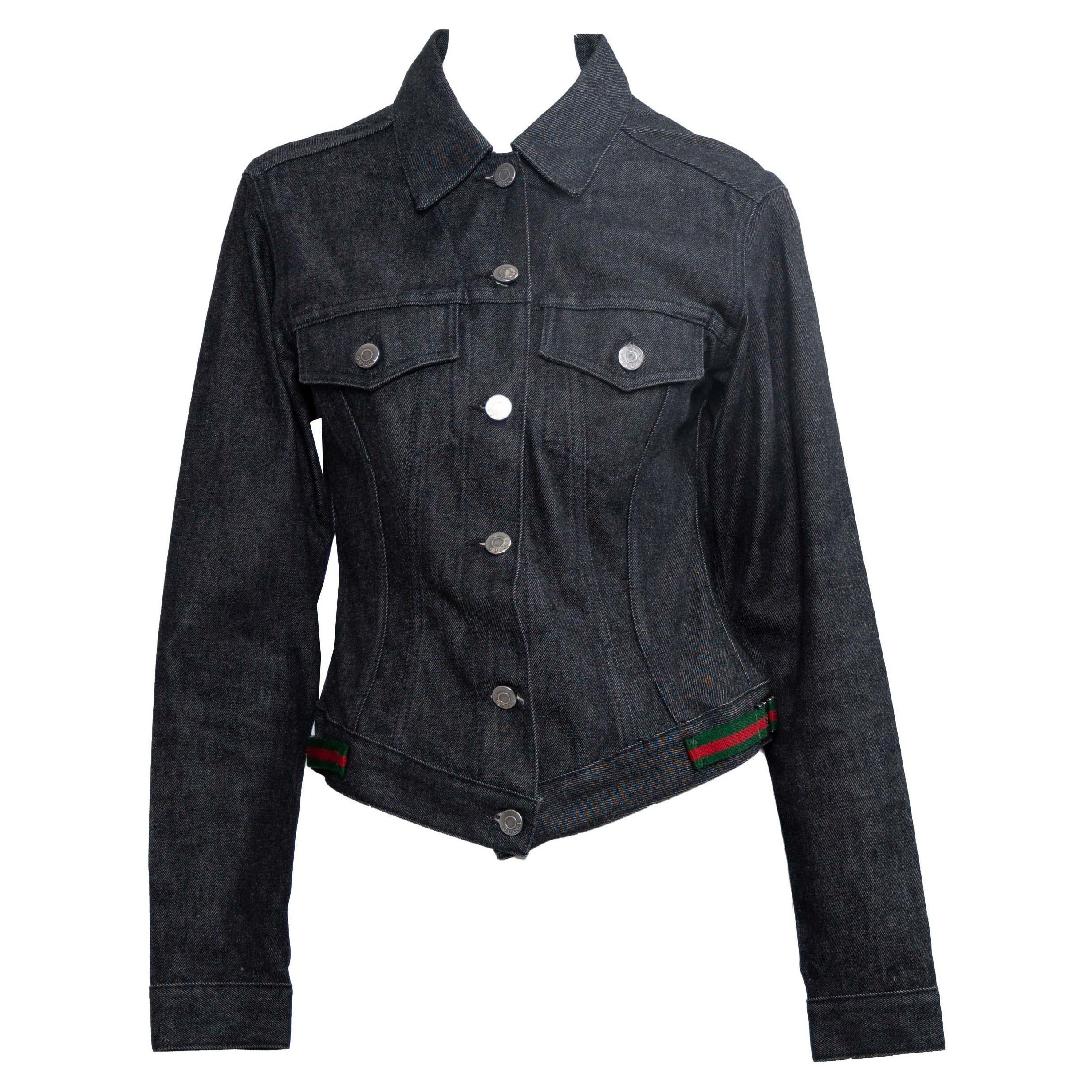 1999 Gucci by Tom Ford Denim Jacket with Web Accents For Sale at 1stDibs