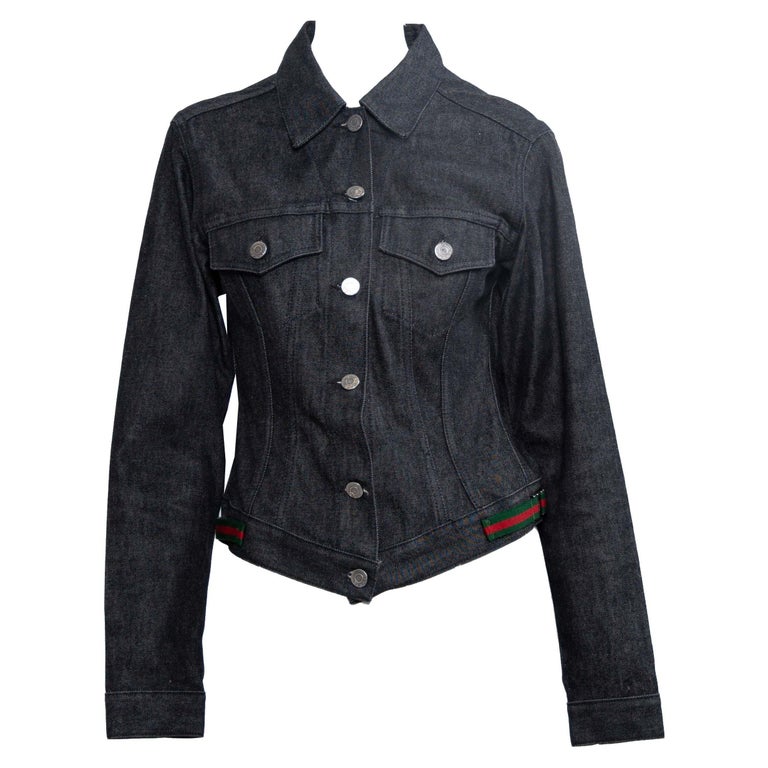 1999 Gucci by Tom Ford Denim Jacket with Web Accents Long sleeve denim jacket Gucci jacket