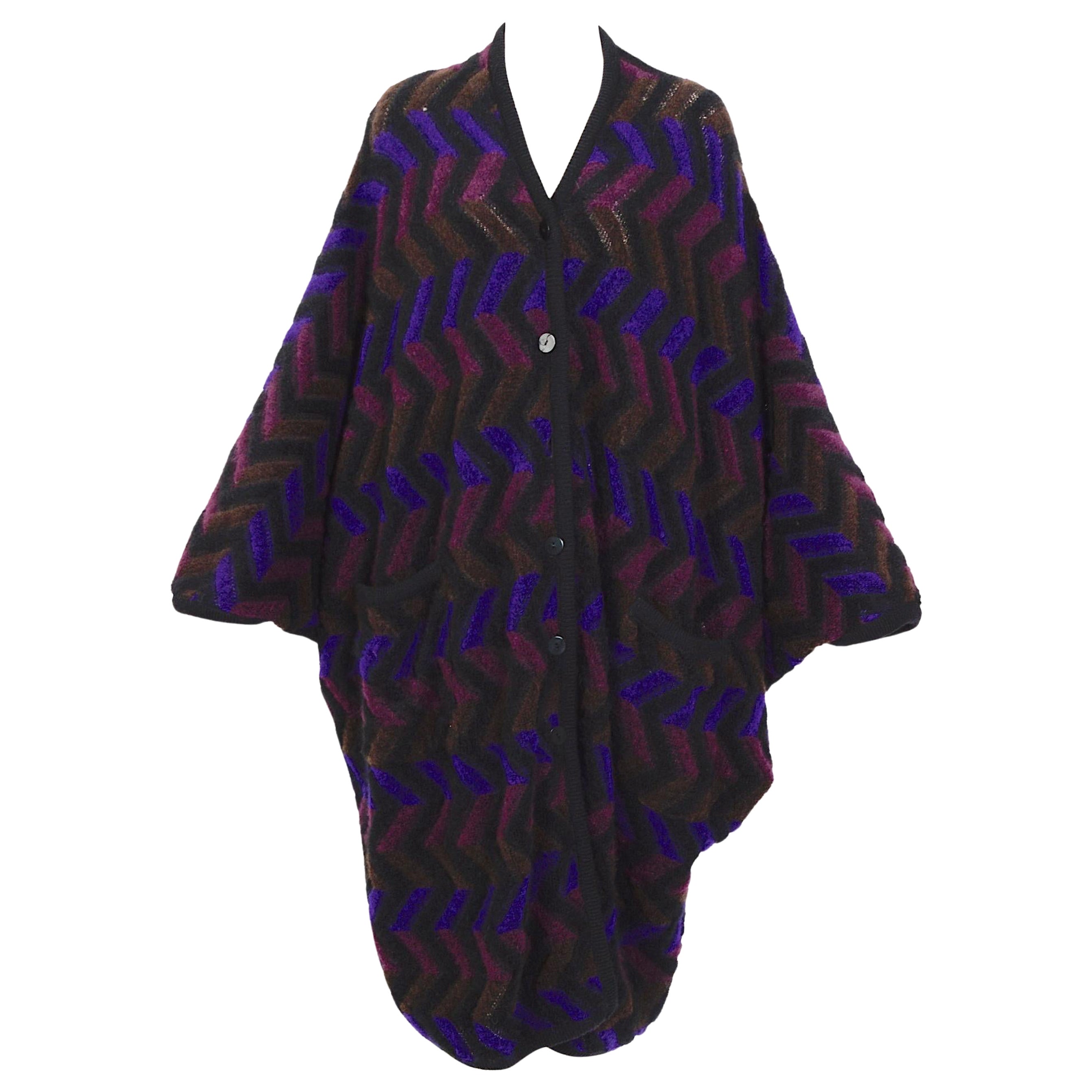 Missoni vintage 1980s multi-color batwing sleeves oversized wool cardigan coat For Sale