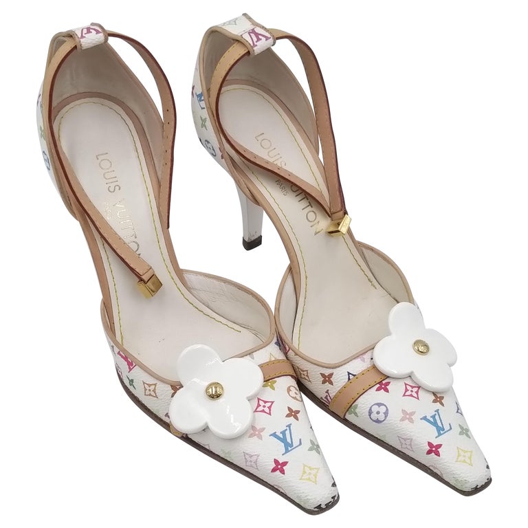Louis Vuitton White Monogram Multicolor Ankle Strap Heels, size 37.5/6.5 at  1stDibs