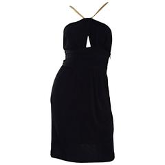 Sexy Vintage Celine Black Jersey Cut - Out Grecian Dress w/ Gold Leather Straps 6