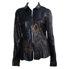 2003 Roberto Cavalli Leather Gold Astrology Print Hook Closure Top