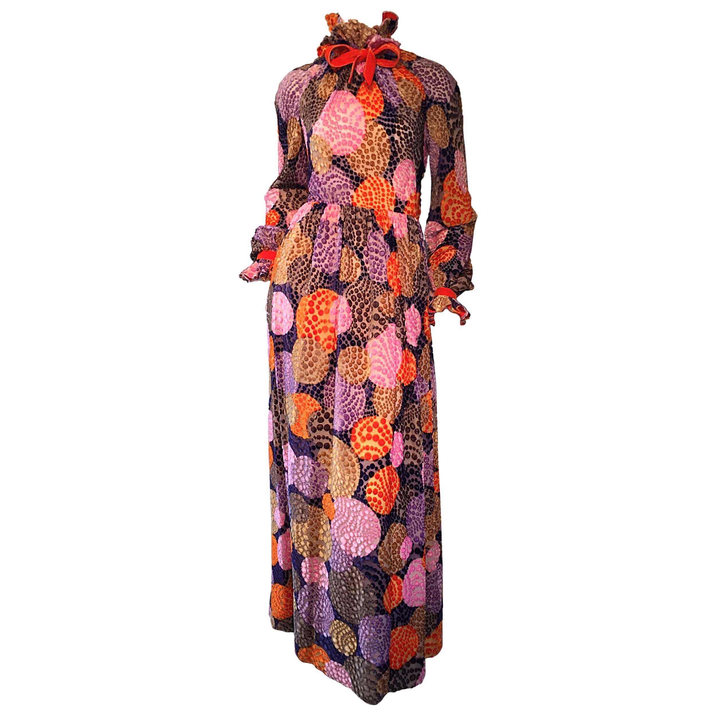 Sensational Vintage Geoffrey Beene 1970s Silk Burnt - Out Velvet 70s Dress