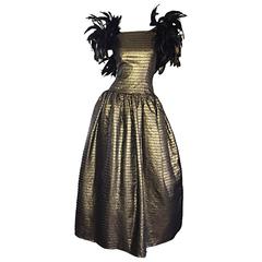 Incredible Vintage Victor Costa Gold / Bronze Avant Garde Gown w/ Feathers 5