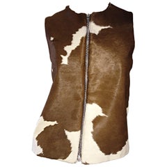 Rare Vintage Claude Montana 90s Calf Pony Hair Leather Suede Brown + White Vest