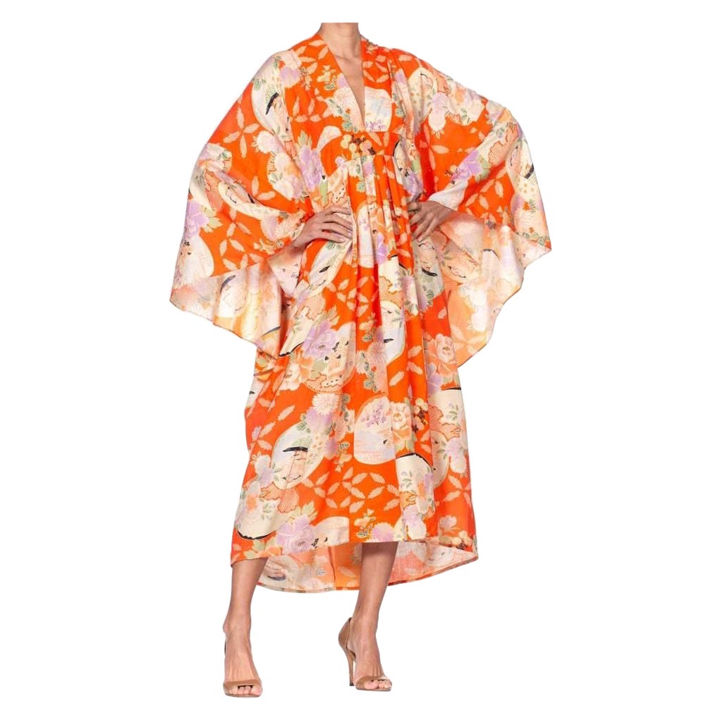 MORPHEW COLLECTION Kaftan In 1950'S Japanese Floral Silk