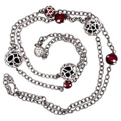 Onyx, Diamond and Red Enamel White and Black Gold Chain Necklace