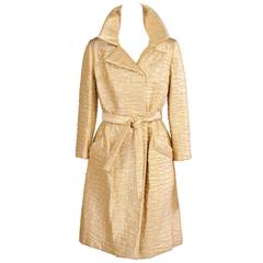 1960's Bonwit Teller Gold Lame Trench Coat 2
