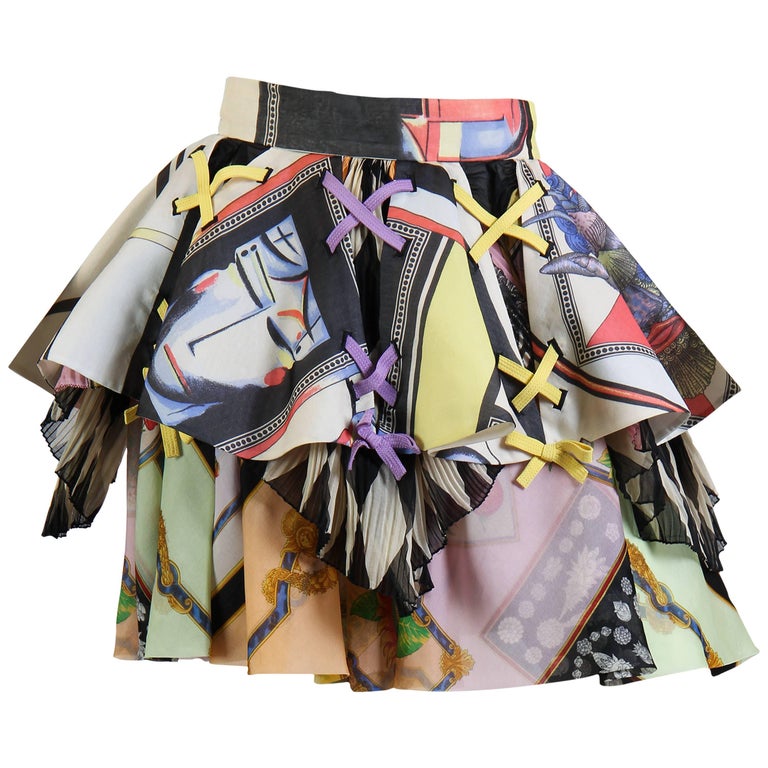 1990S GIANNI VERSACE Bright Multicolor Silk Organza Skirt Spring 1992 For Sale