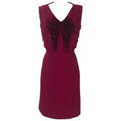 Sorelle Fontana 1960s Raspberry Red Beaded Shift with Attached Vest 9