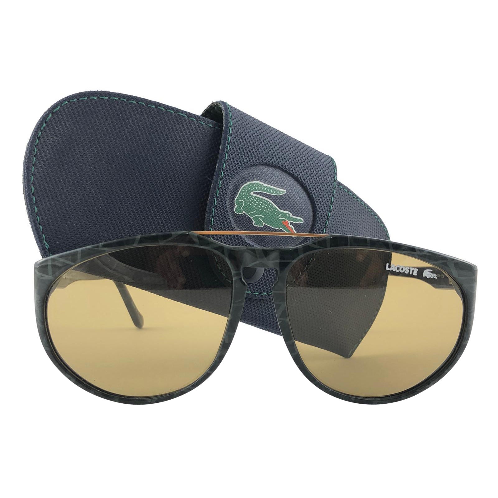 New Vintage Lacoste 133 Green & Gold Accents 1980's Sunglasses Made in France  For Sale