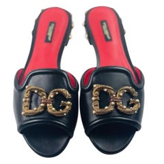 Dolce & Gabbana Black Red Amore Leather Slides Shoes Slip Ons Flats Original Box
