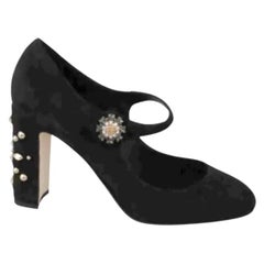 Dolce & Gabbana Black Suede Mary Jane Block Heels Shoes Pumps Goatskin Leather