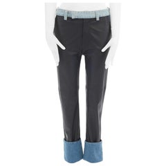 MAISON MARGIELA Schwarze Leder-Blaue Denim-Taschentaschen-Manschettentasche IT40 S