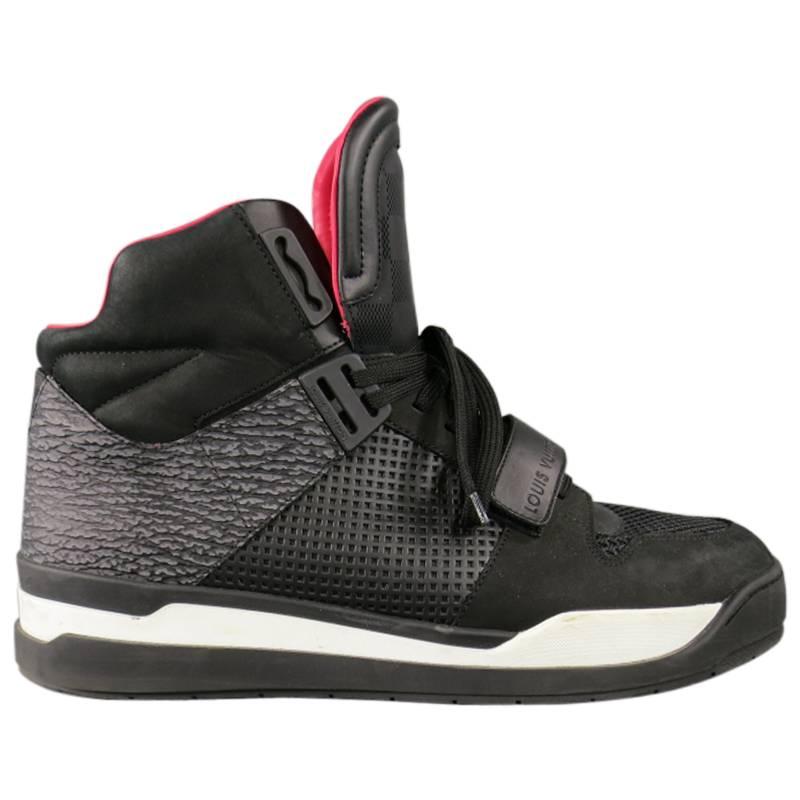 LOUIS VUITTON 10.5 Black Textured Leather High Top Velcro Trailblazer Sneakers