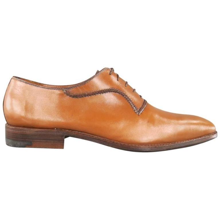 A.TESTONI Size 12 Caramel Leather Lace Up For Sale at 1stdibs