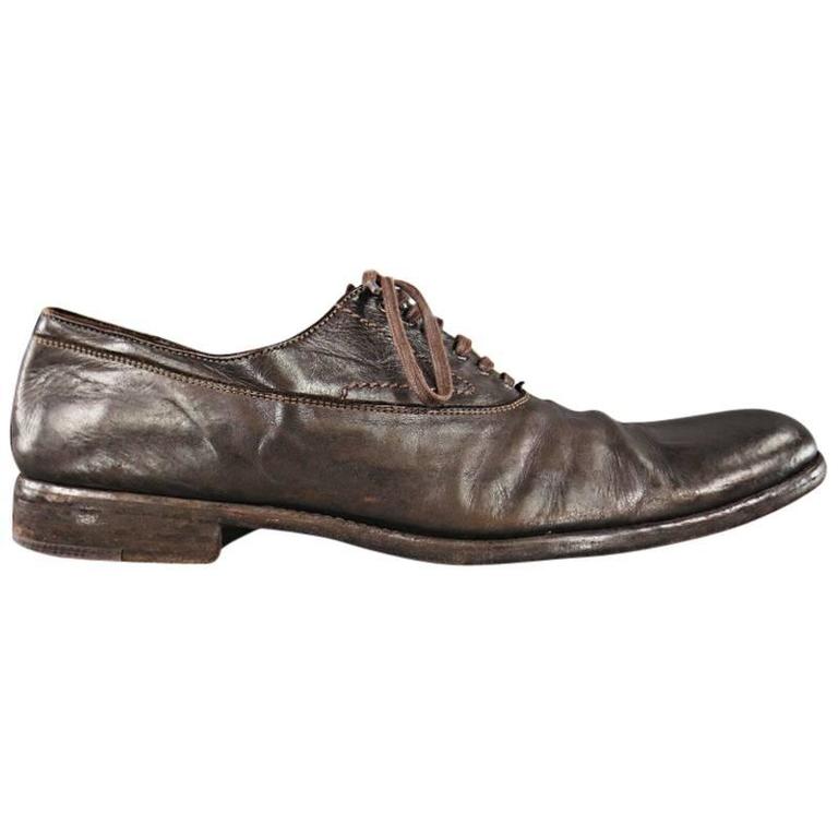 ALEXANDER MCQUEEN Size 11 Dark Brown Distressed Leather Derby Lace Up ...