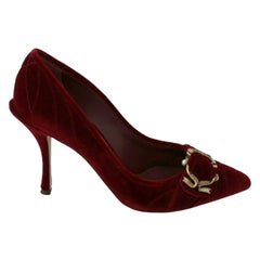 Dolce & Gabbana Dark Red Velvet Devotion Heels Pumps Shoes Leather Gold High