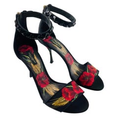Dolce & Gabbana Red Poppies Printed Ankle Strap Sandals Shoes Heels Pumps Floral