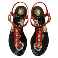 Dolce & Gabbana Black Pink Sacred Heart Sandals Shoes Flats Multicolor Crystals