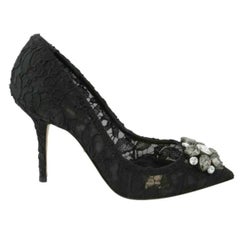 Dolce & Gabbana Black Taormina Lace Gros Heels Pumps Shoes Crystals Floral